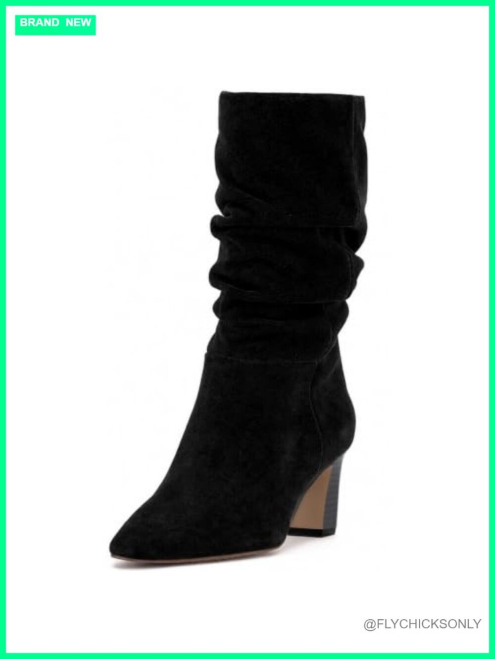 Faux Suede Mid-Calf Slouchy Boots Square Toe Block Heel Slip-On